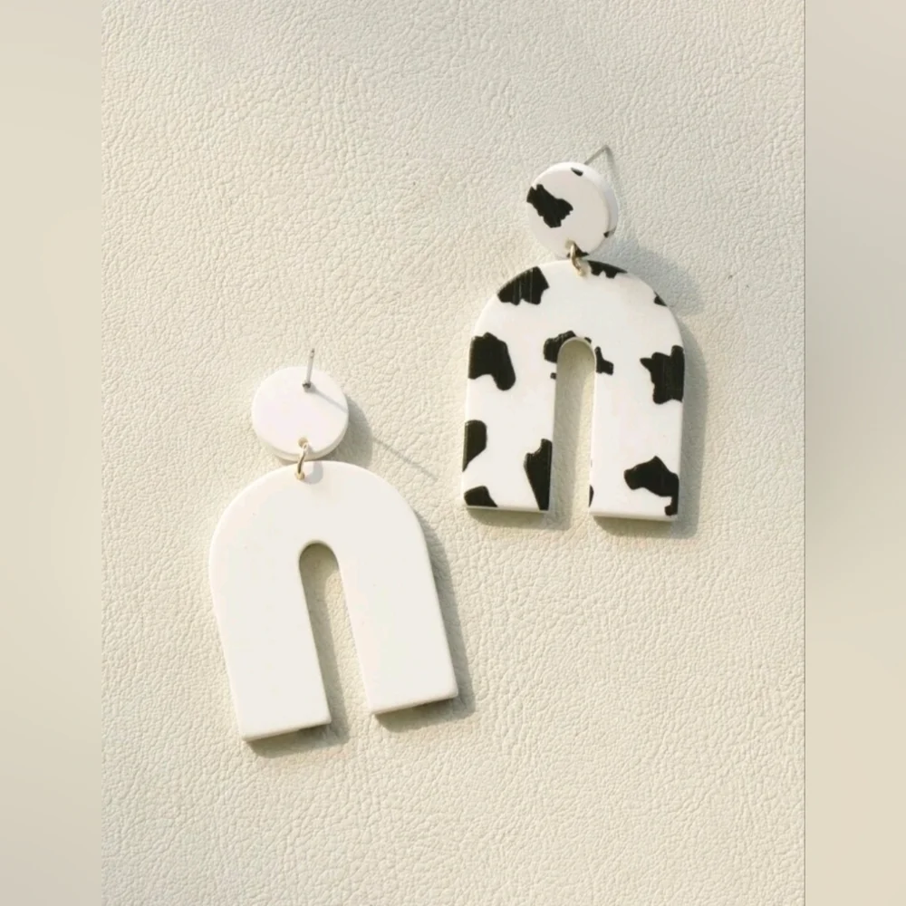 Western Cow Print Black and White Arch Earrings